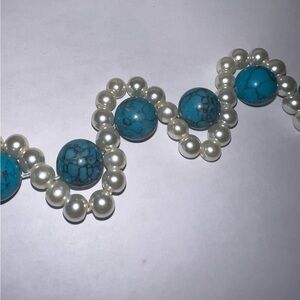 Imitation Pearl Bracelet with Blue Chinese Turquoise Gemstone Beads, Round